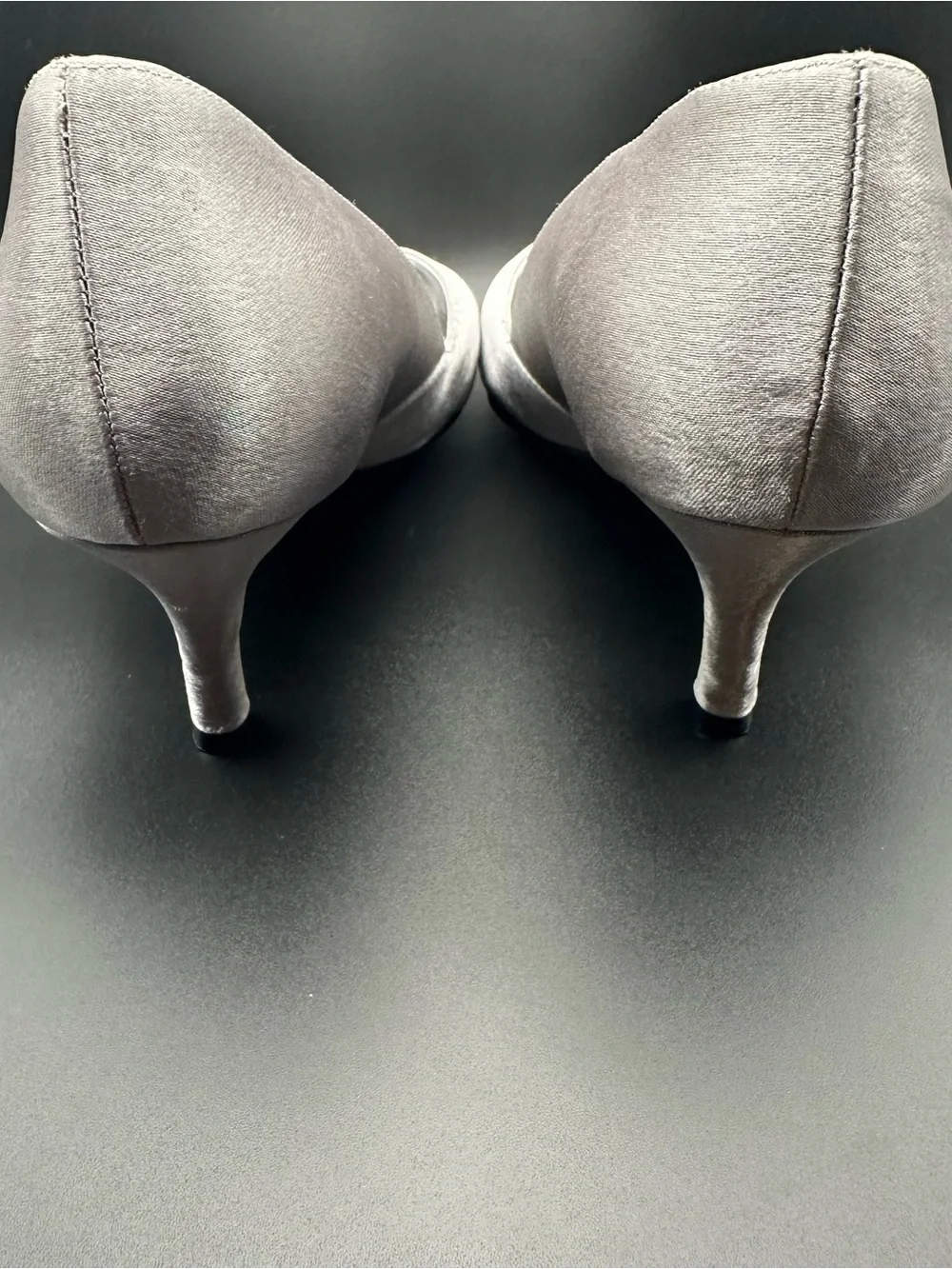 Nina Silver Satin Peep-Toe Flats with Crystal Bow Accent